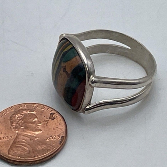 Sterling Silver JAY KING DTR Rainbow Calsilica Cabochon Square Ring Size 9 - Picture 6 of 12